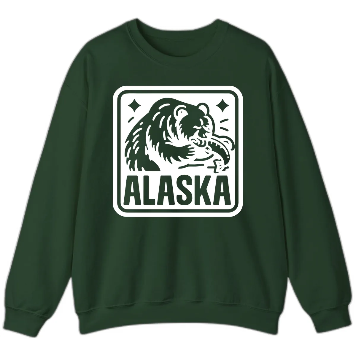 Alaskan Grizzly Bear Fishing Badge Sweatshirt in Forest Green