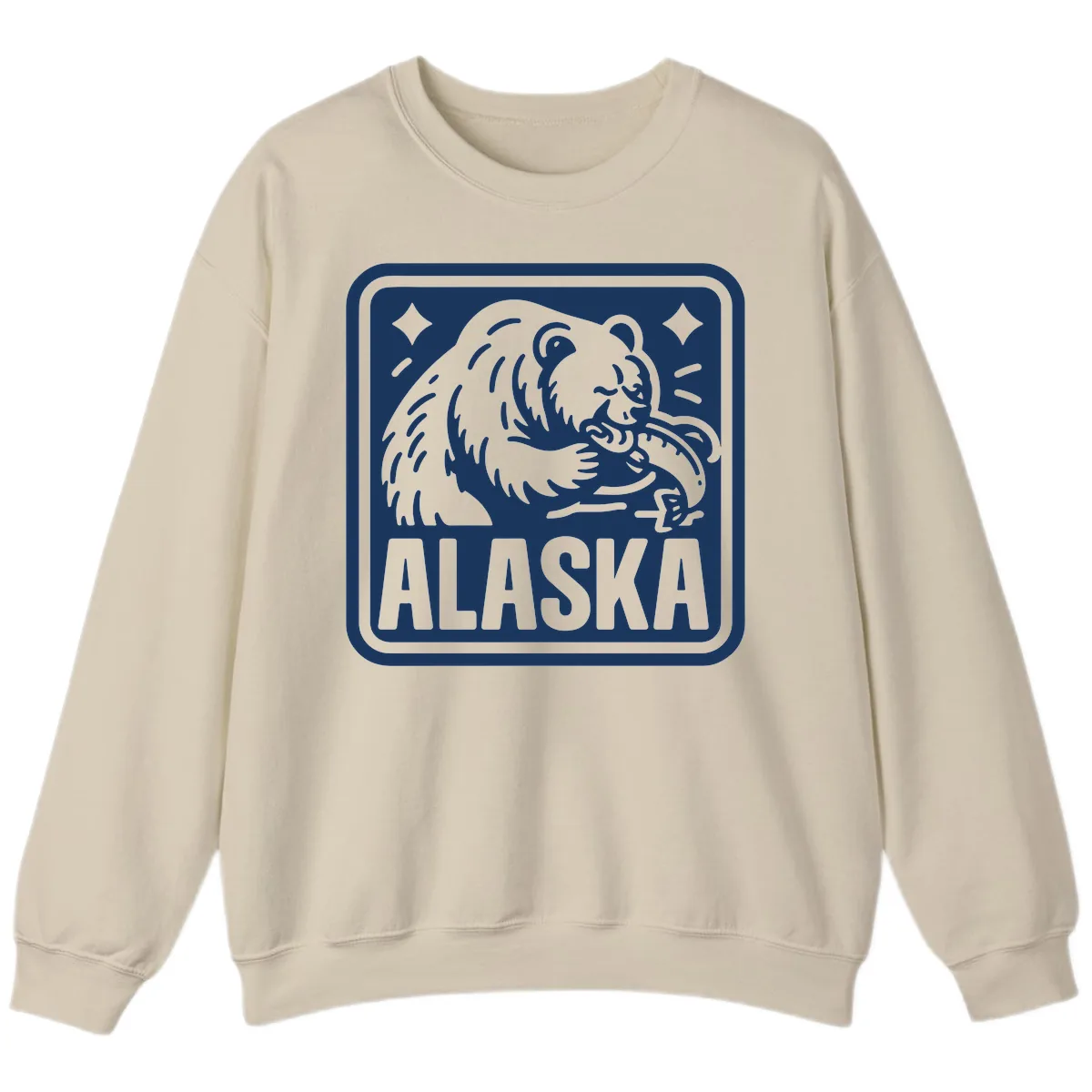 Alaskan Grizzly Bear Fishing Badge Sweatshirt in Sand