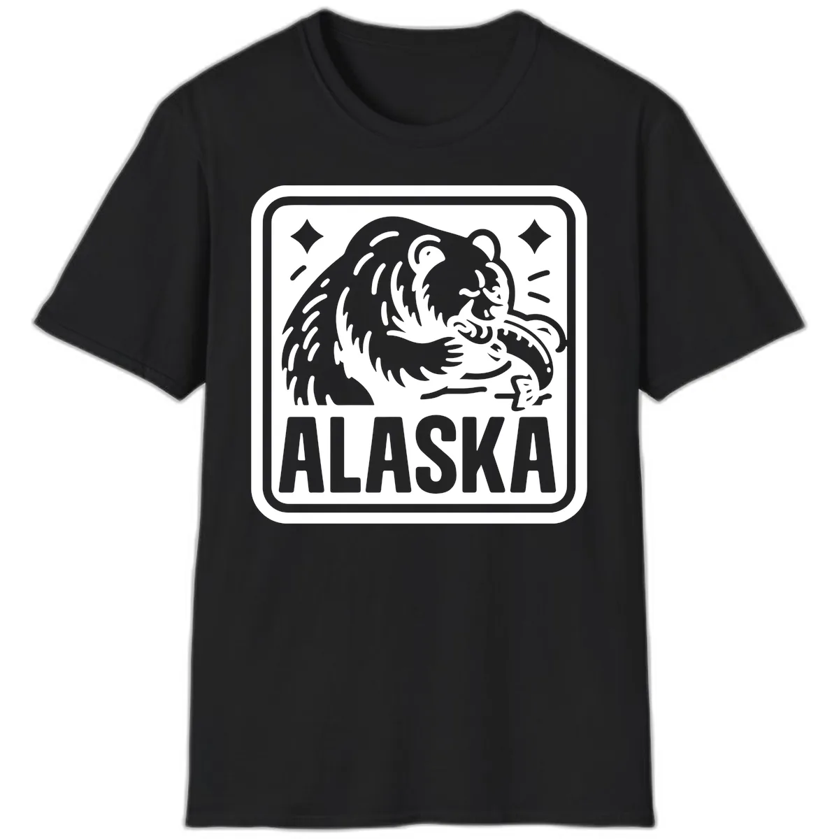 Alaskan Grizzly Bear Fishing Badge T-Shirt in Black