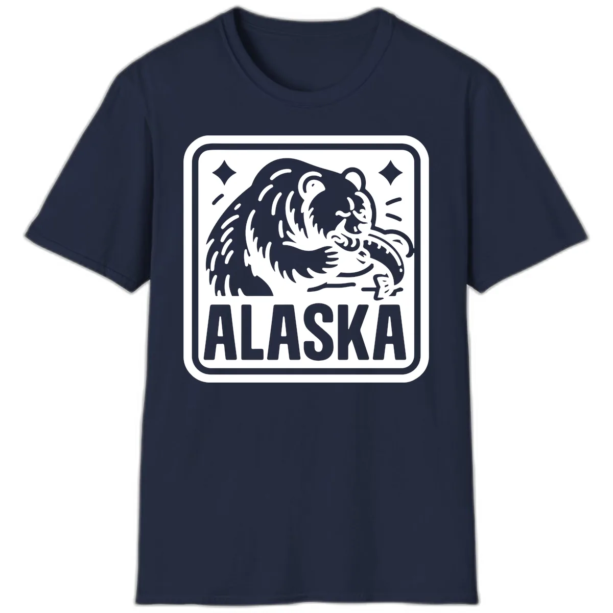 Alaskan Grizzly Bear Fishing Badge T-Shirt in Navy