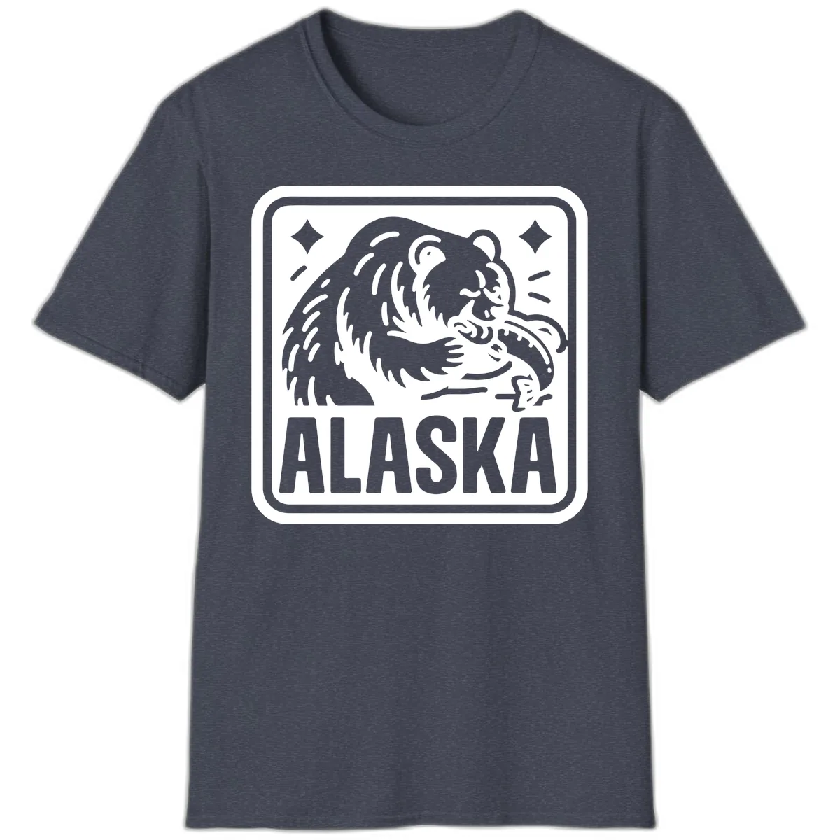Alaskan Grizzly Bear Fishing Badge T-Shirt in Heather Navy