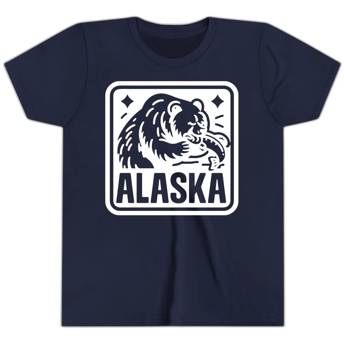 Alaskan Grizzly Bear Fishing Badge Youth T-Shirt in Navy