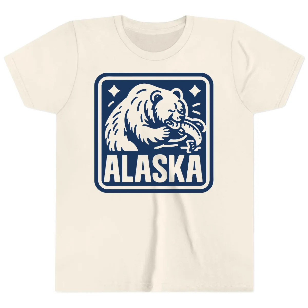 Alaskan Grizzly Bear Fishing Badge Youth T-Shirt in Natural