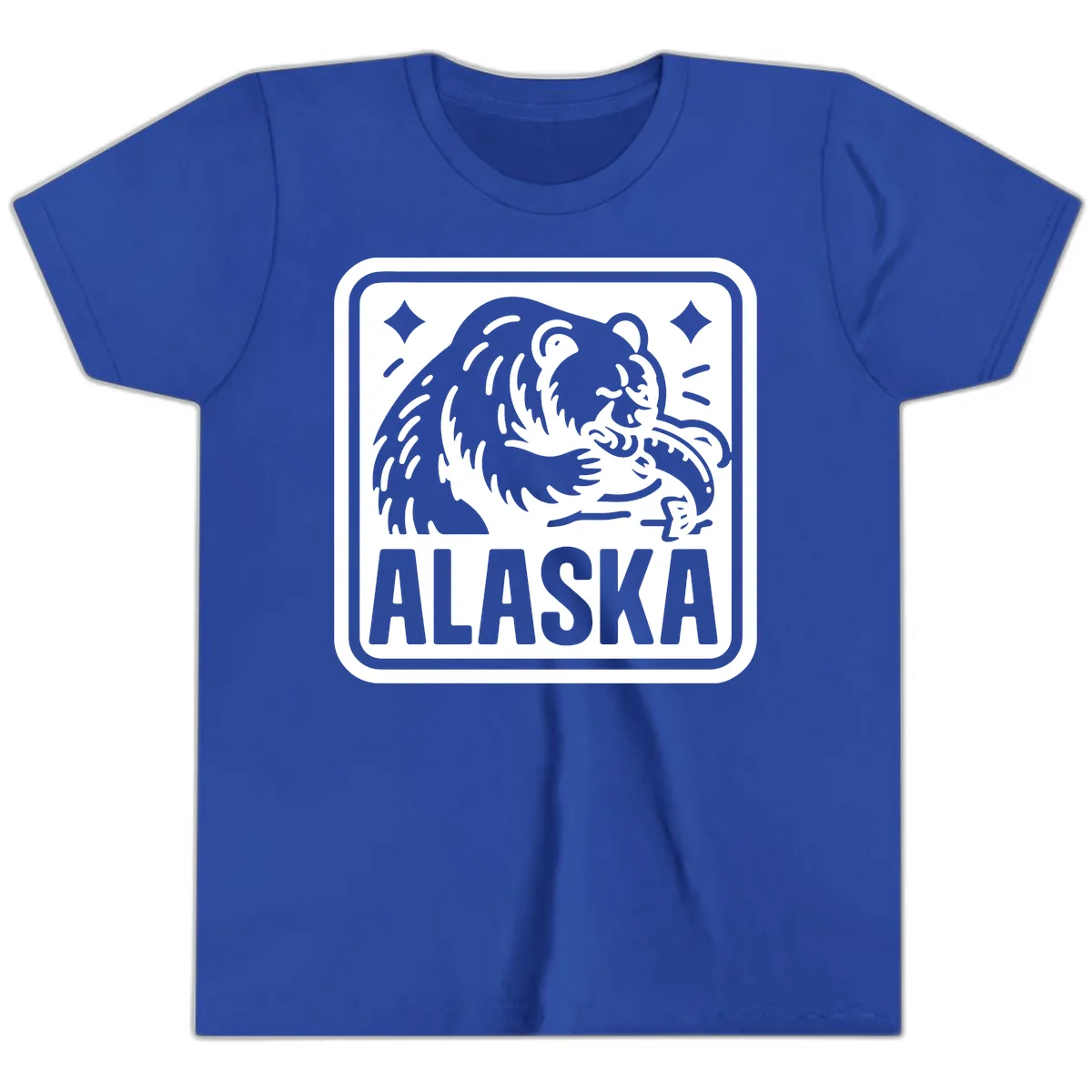 Alaskan Grizzly Bear Fishing Badge Youth T-Shirt in True Royal