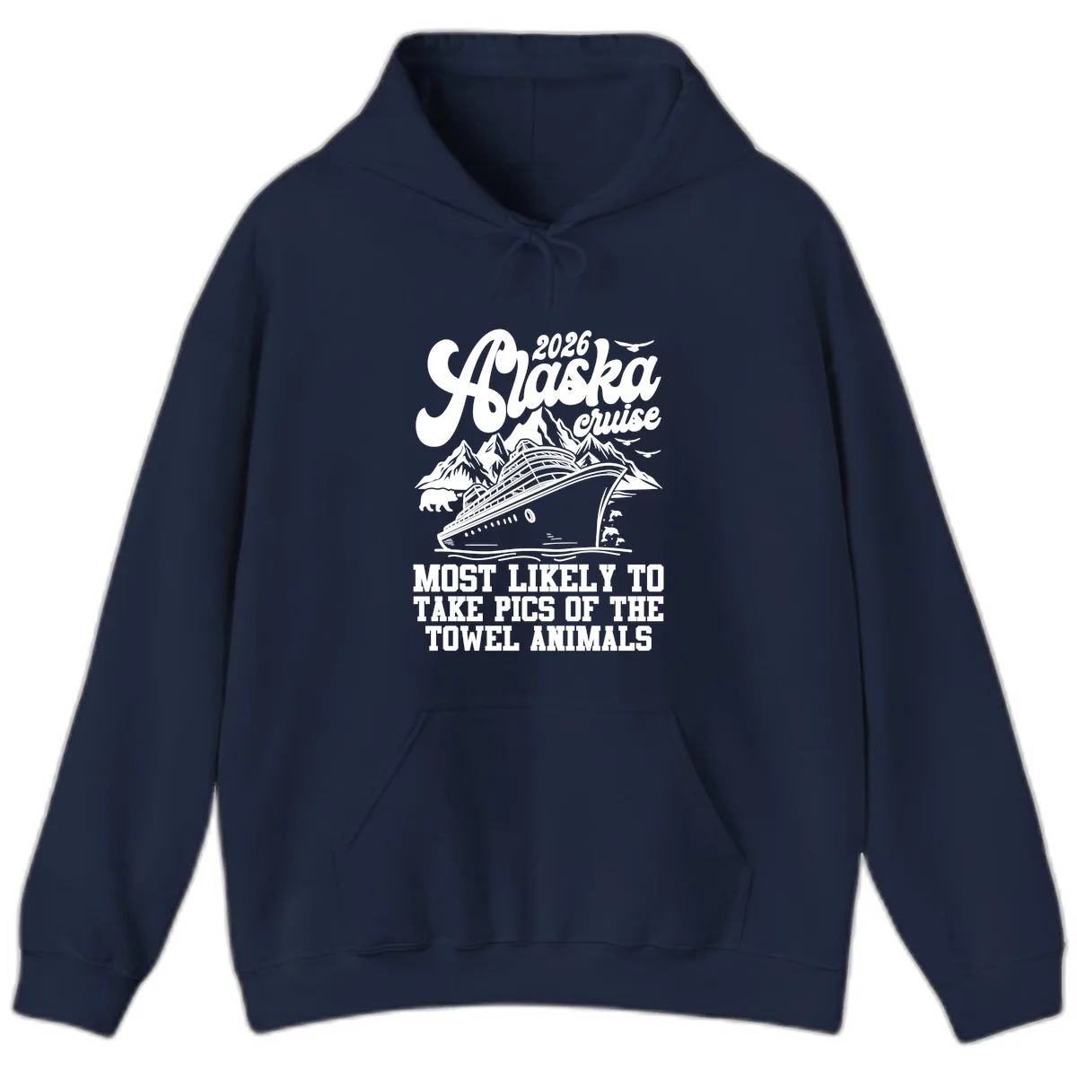 2026 Alaska Cruise Towel Animals Hoodie in Navy