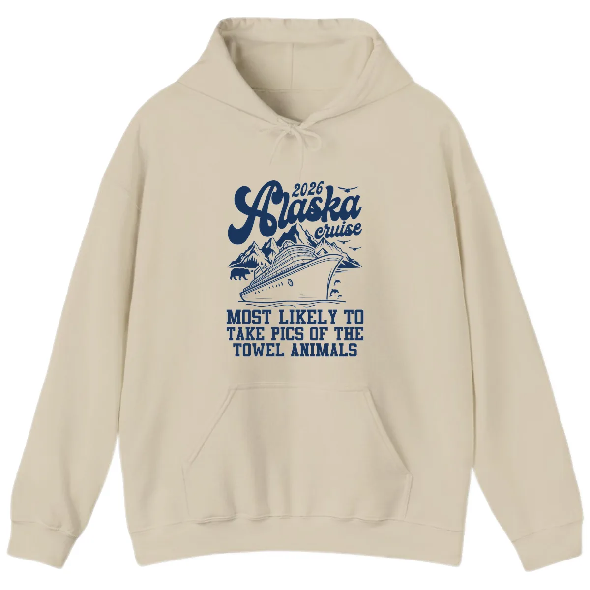 2026 Alaska Cruise Towel Animals Hoodie in Sand