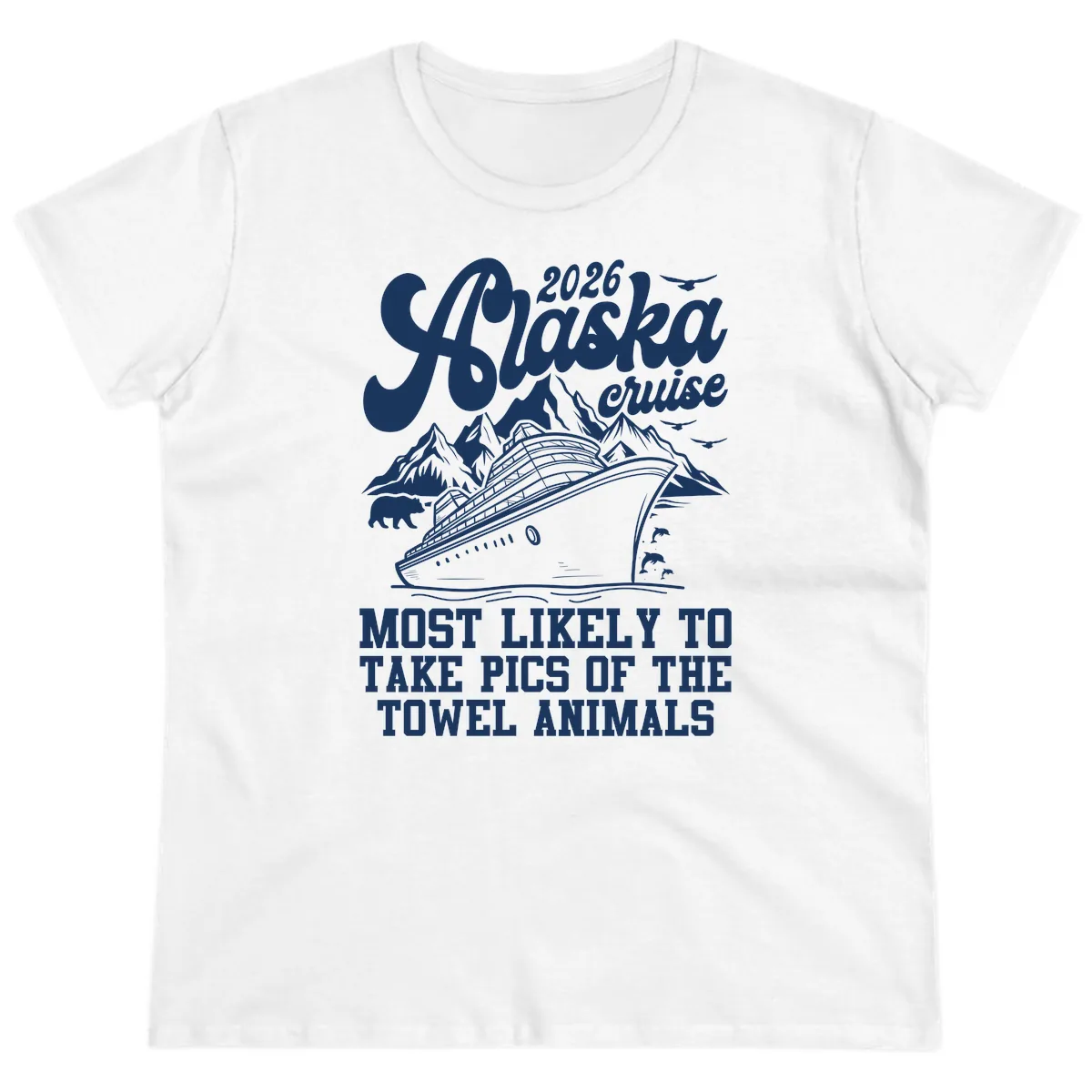 2026 Alaska Cruise Towel Animals Ladies Tee in White