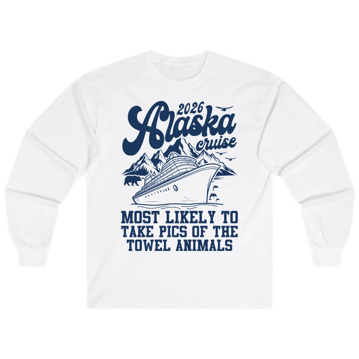 2026 Alaska Cruise Towel Animals Long Sleeve in White