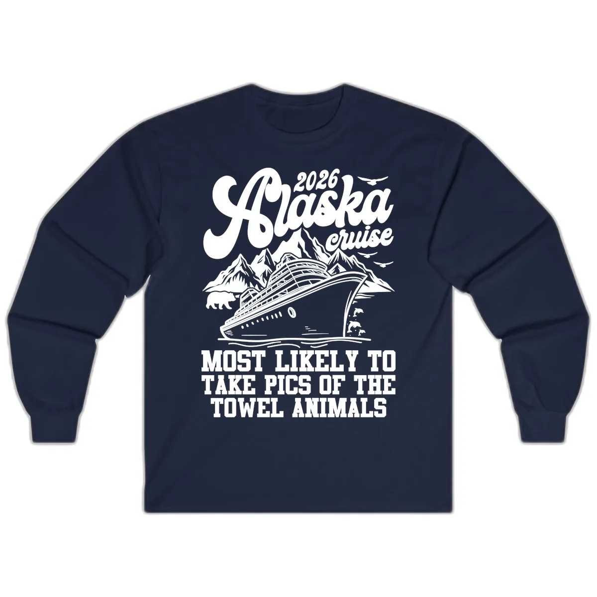 2026 Alaska Cruise Towel Animals Long Sleeve in Navy