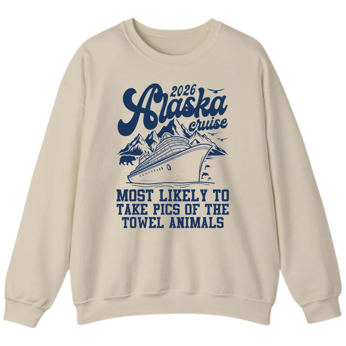 2026 Alaska Cruise Towel Animals Sweatshirt in Sand