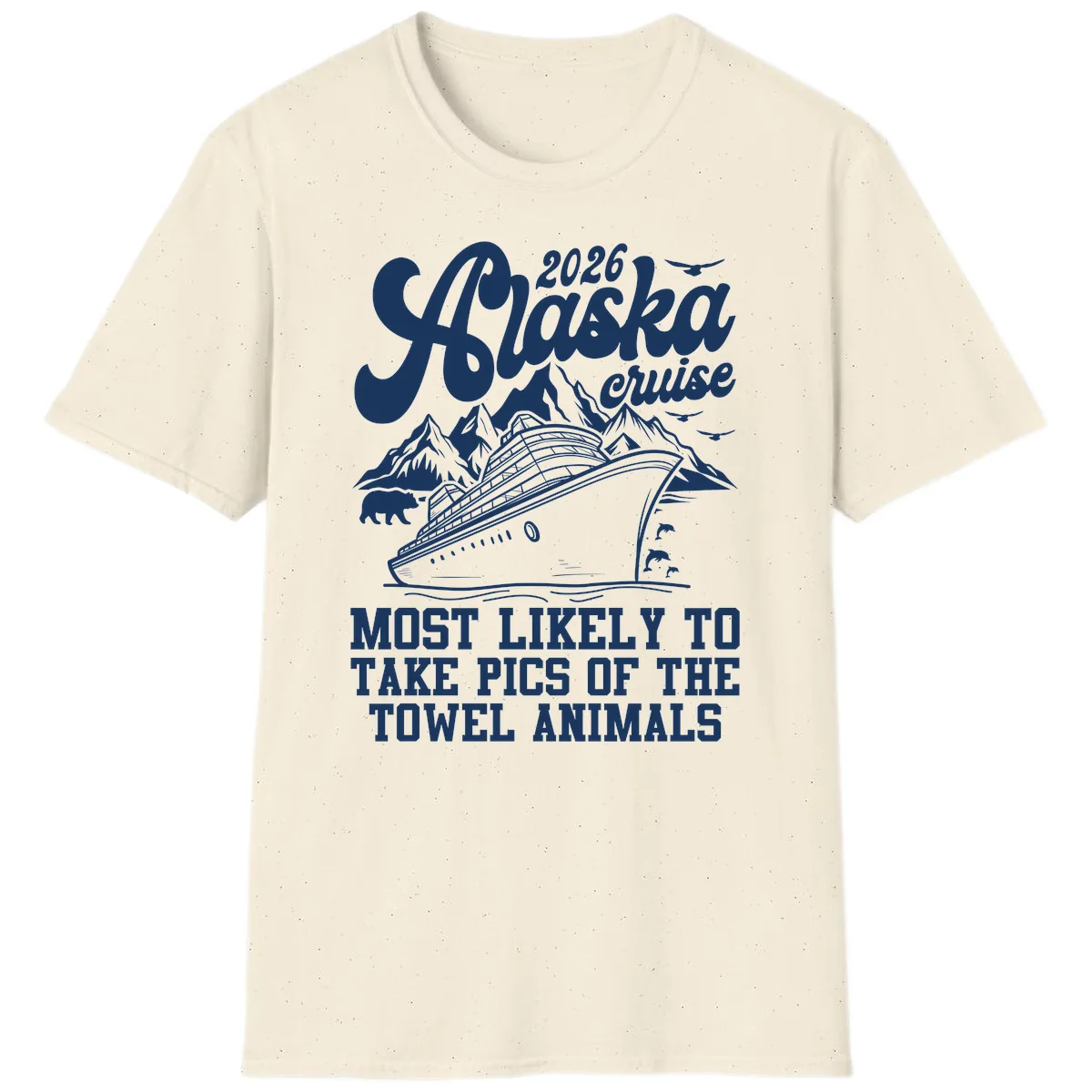 2026 Alaska Cruise Towel Animals T-Shirt in Natural