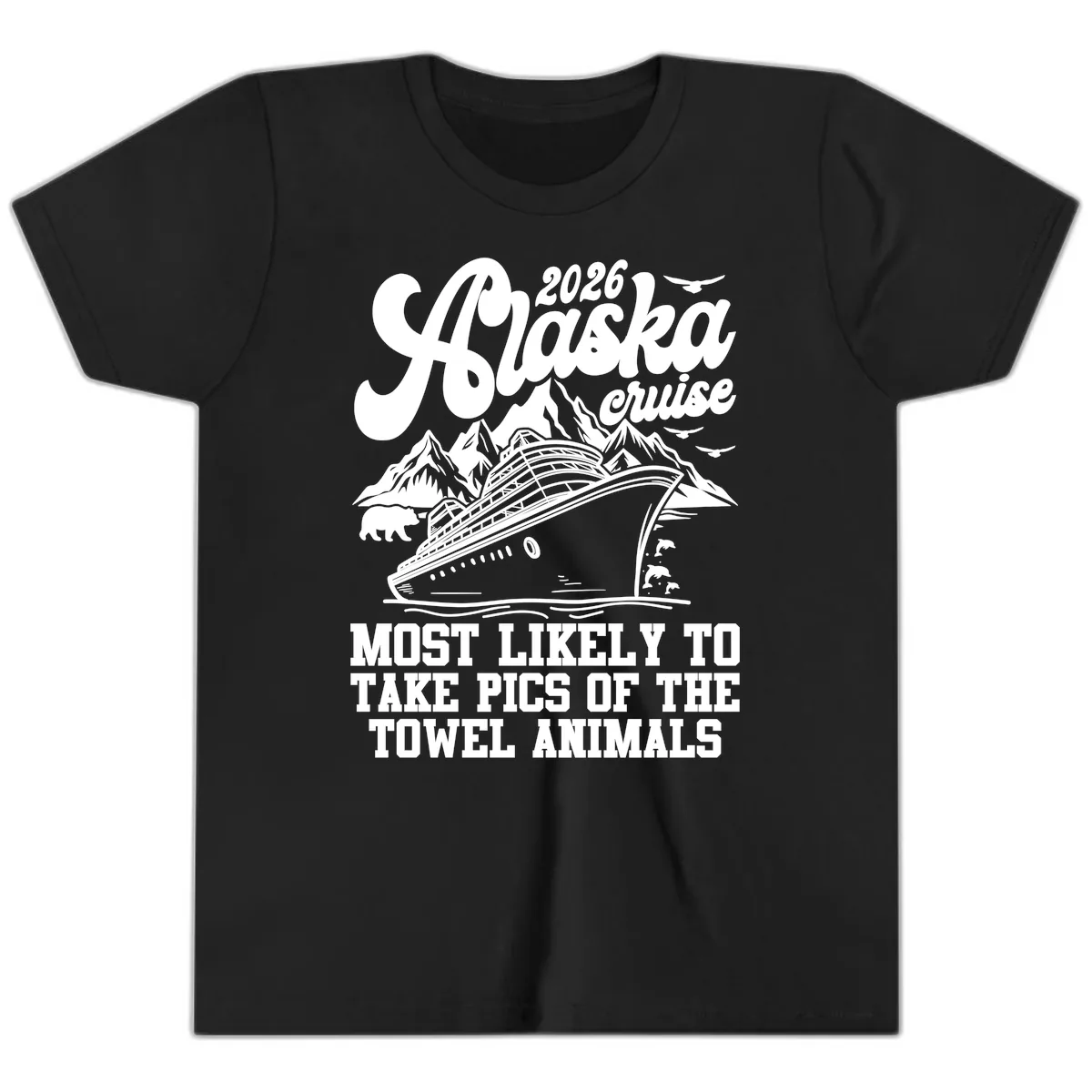 2026 Alaska Cruise Towel Animals Youth T-Shirt in Black