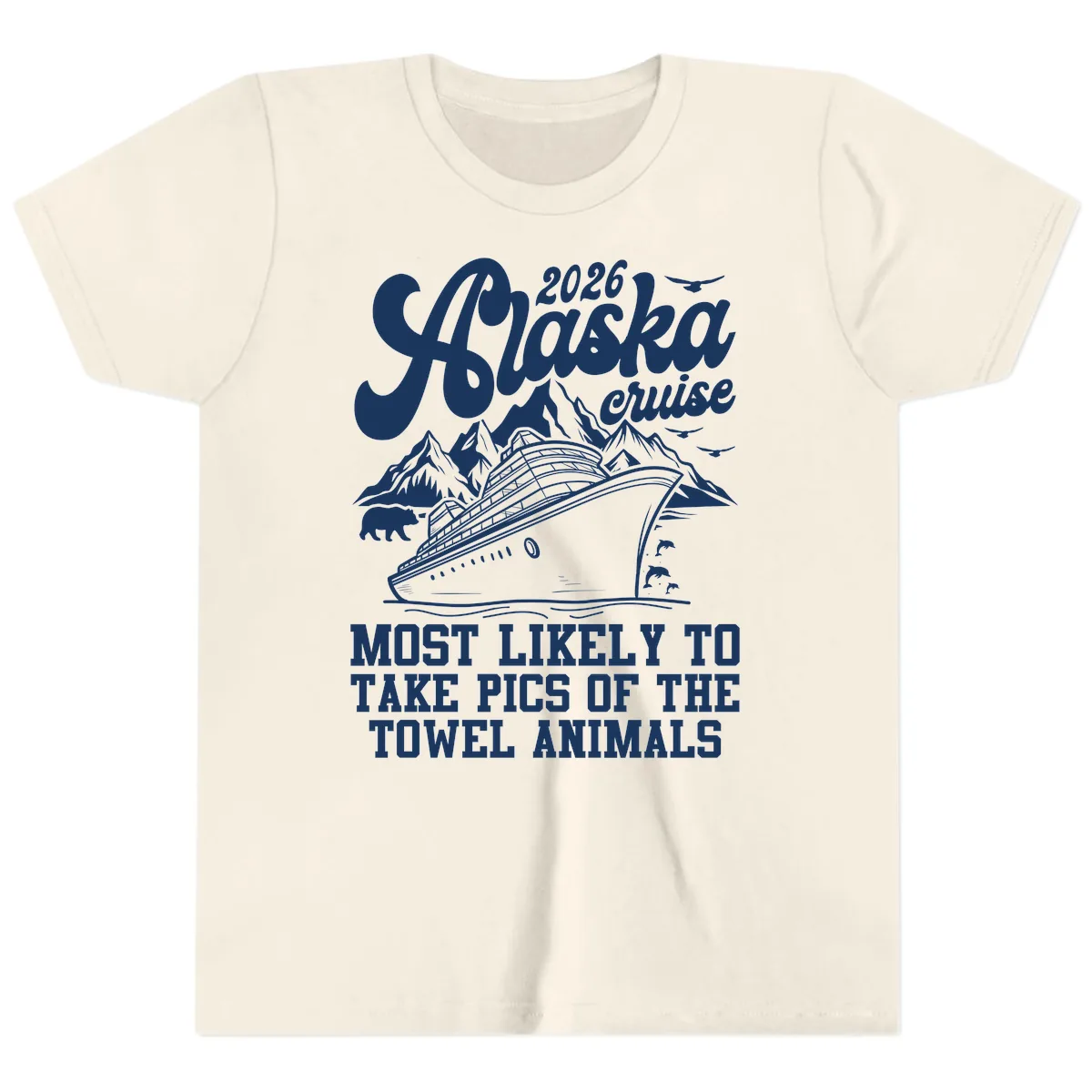 2026 Alaska Cruise Towel Animals Youth T-Shirt in Natural