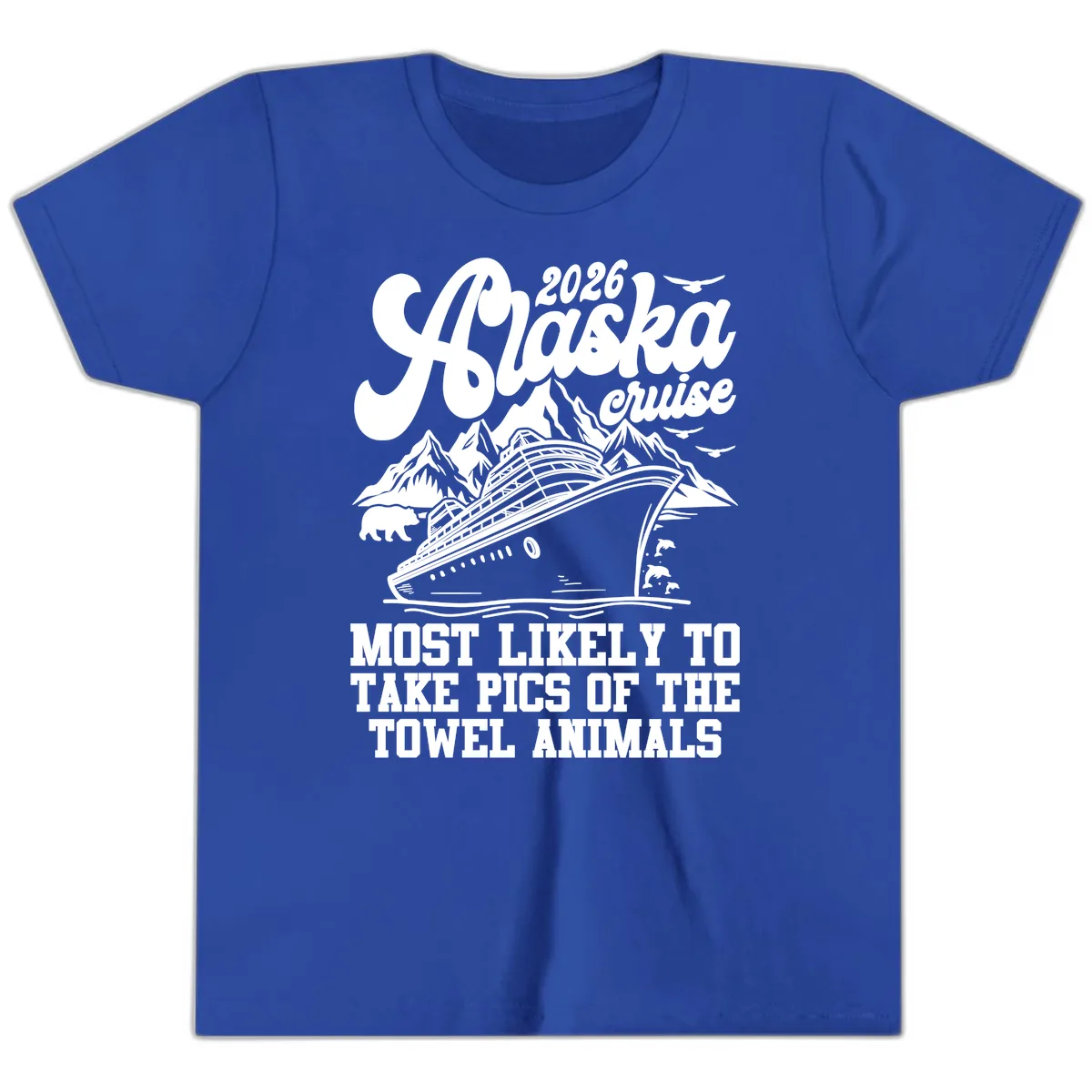 2026 Alaska Cruise Towel Animals Youth T-Shirt in True Royal