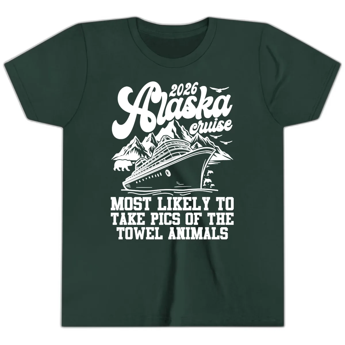 2026 Alaska Cruise Towel Animals Youth T-Shirt in Forest