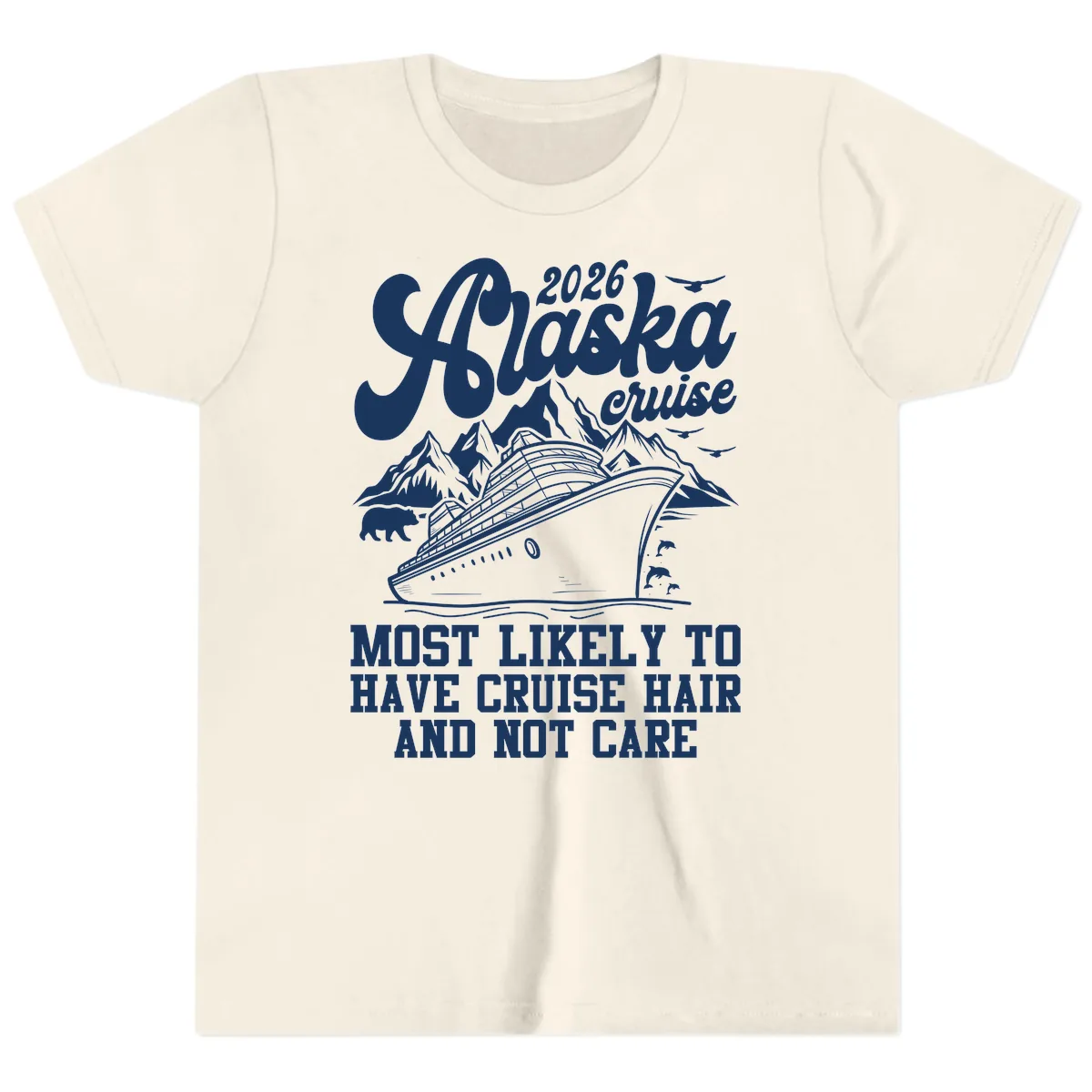 2026 Alaska Cruise Hair Don't Care Youth T-Shirt in Natural