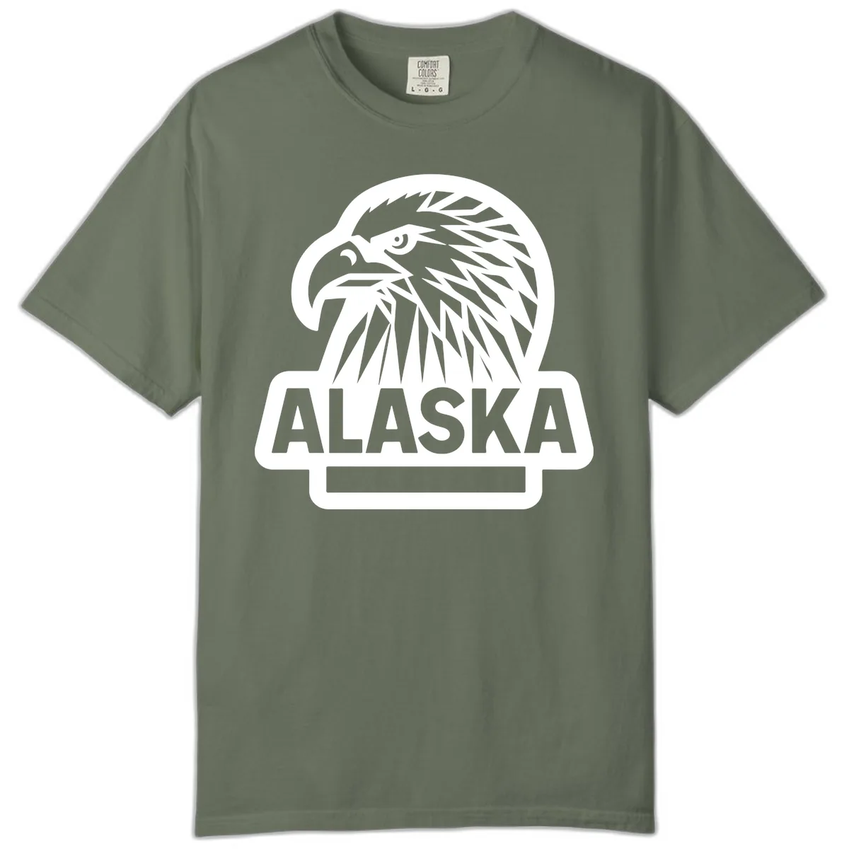 Alaska Geometric Eagle Head Emblem Comfort Color in Moss