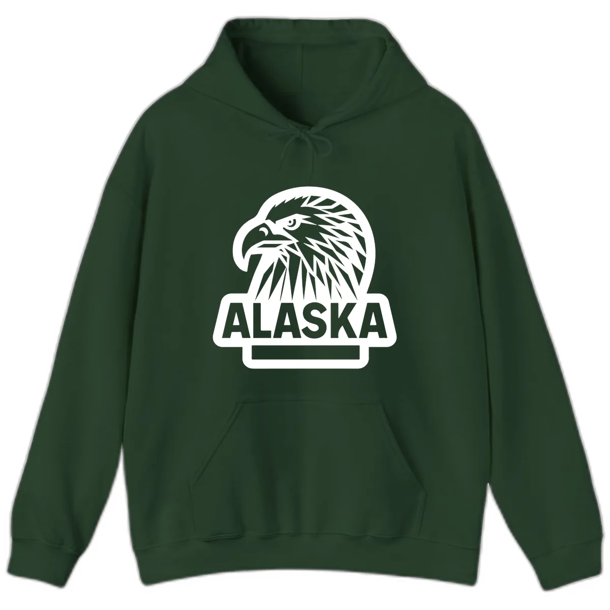 Alaska Geometric Eagle Head Emblem Hoodie in Forest Green