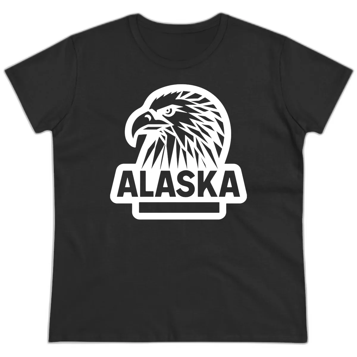 Alaska Geometric Eagle Head Emblem Ladies Tee in Black