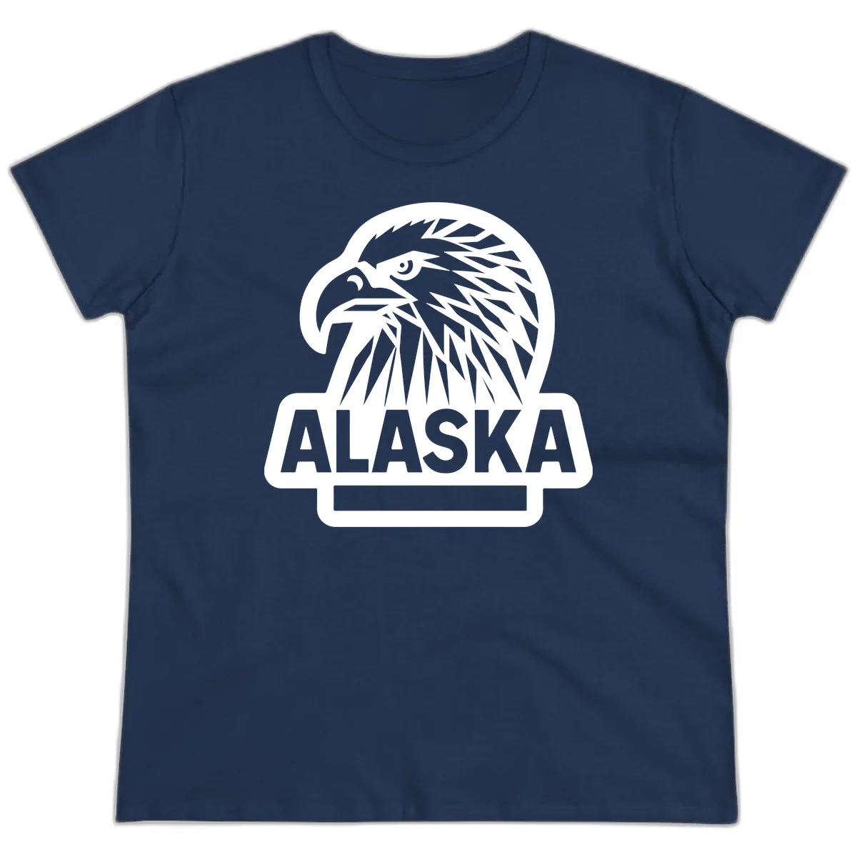 Alaska Geometric Eagle Head Emblem Ladies Tee in Navy