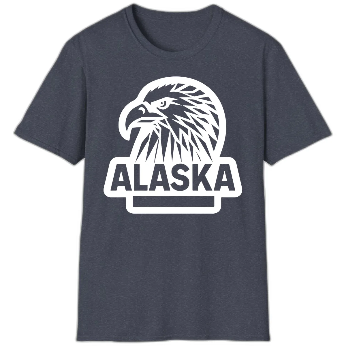 Alaska Geometric Eagle Head Emblem T-Shirt in Heather Navy