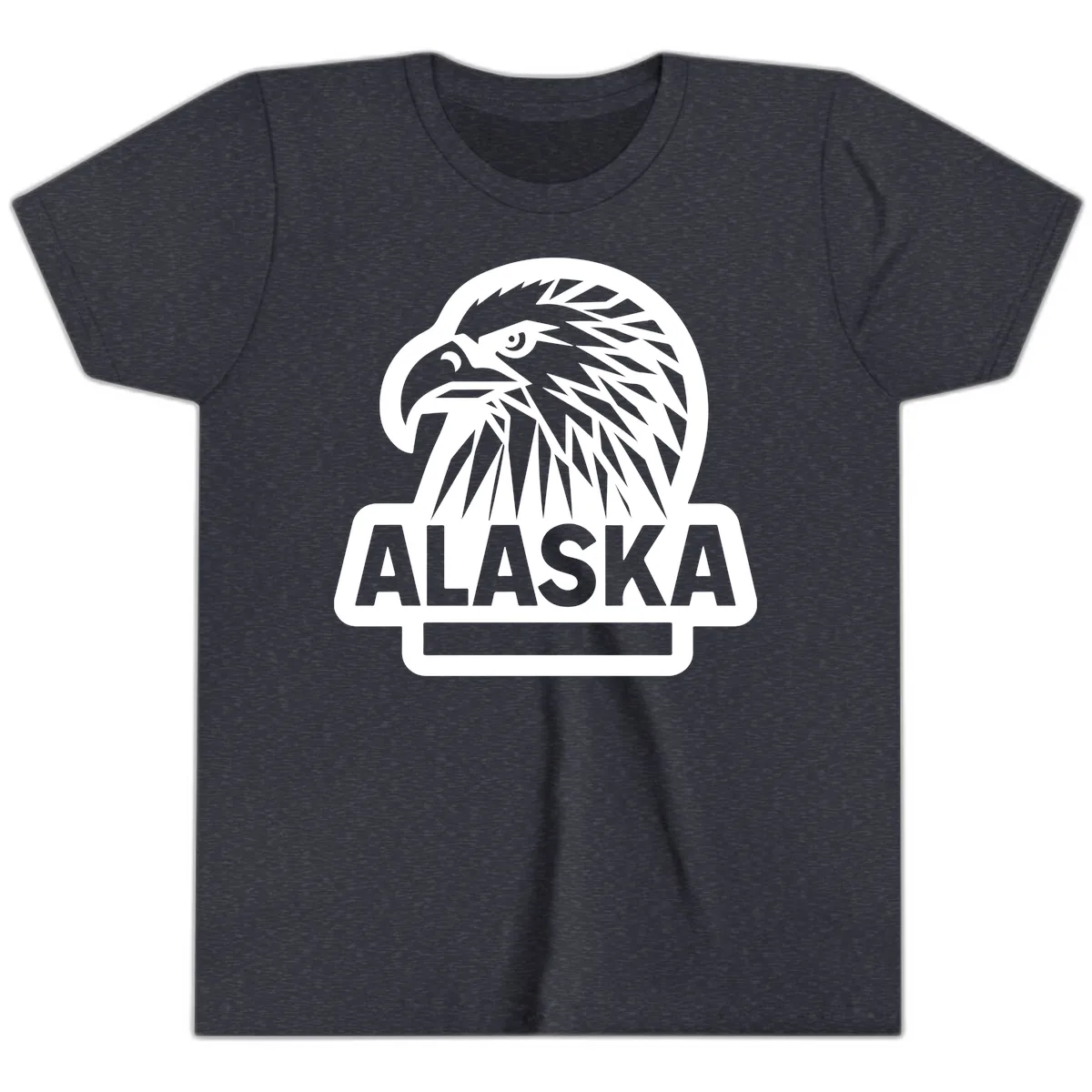 Alaska Geometric Eagle Head Emblem Youth T-Shirt in Heather Navy