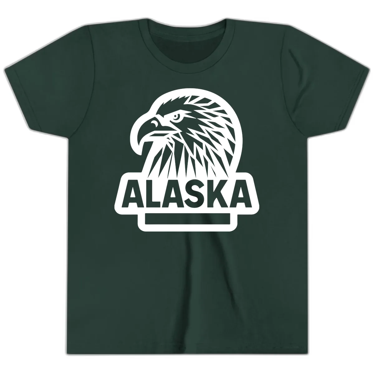 Alaska Geometric Eagle Head Emblem Youth T-Shirt in Forest