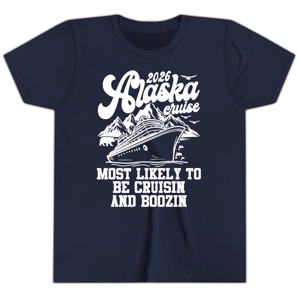 2026 Alaska Cruise Cruisin and Boozin Youth T-Shirt in Navy