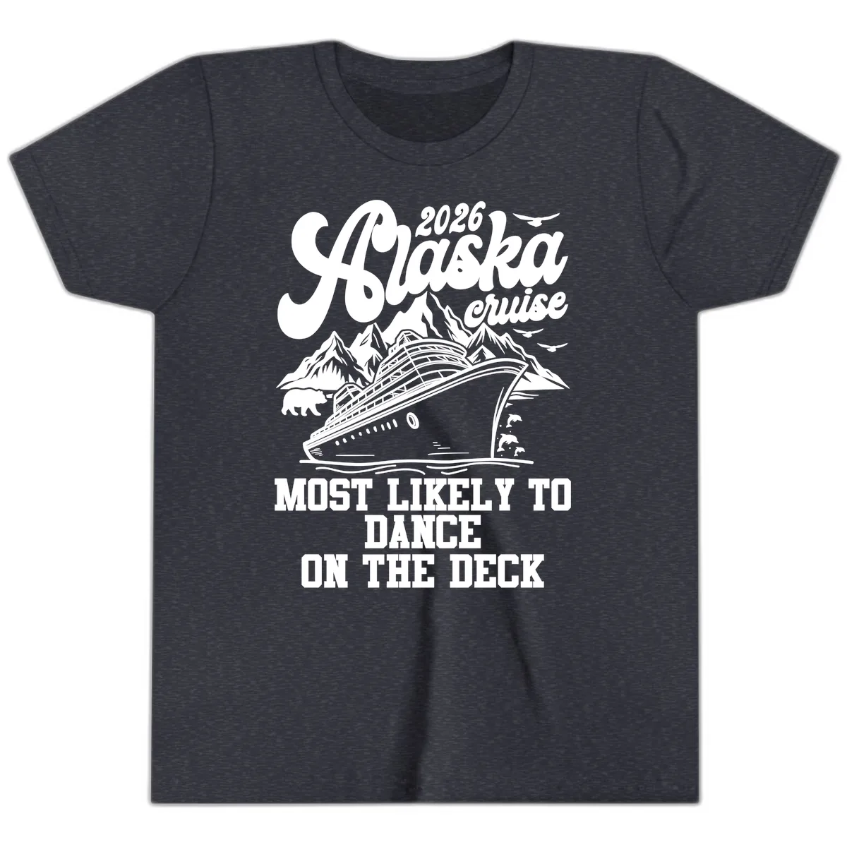 2026 Alaska Cruise Dance On The Deck Youth T-Shirt in Heather Navy