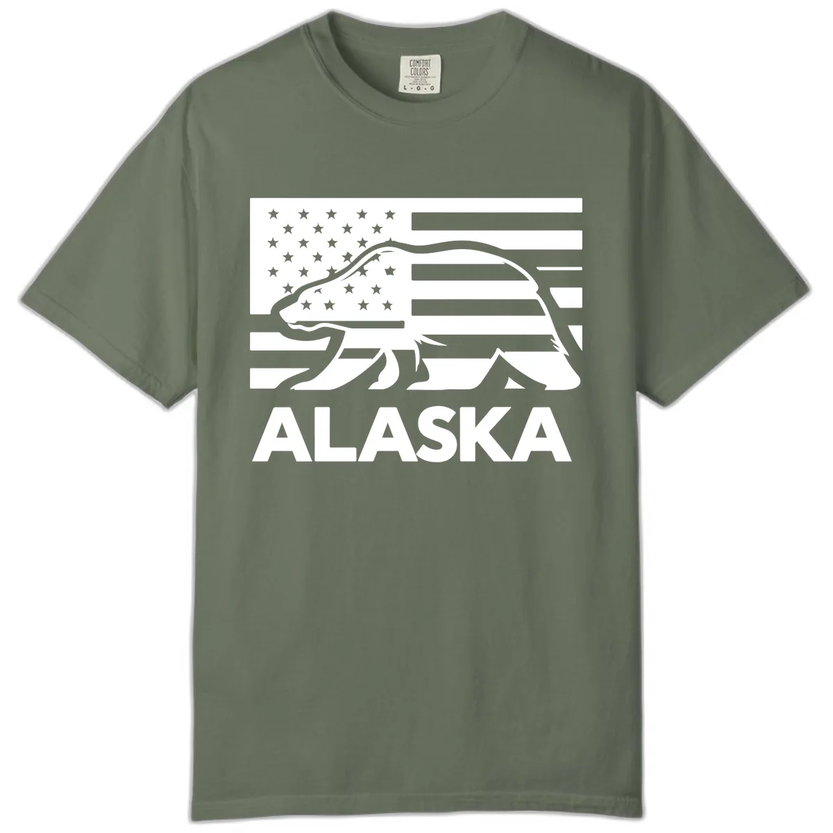 Alaska Bear Flag Silhouette Comfort Color in Moss