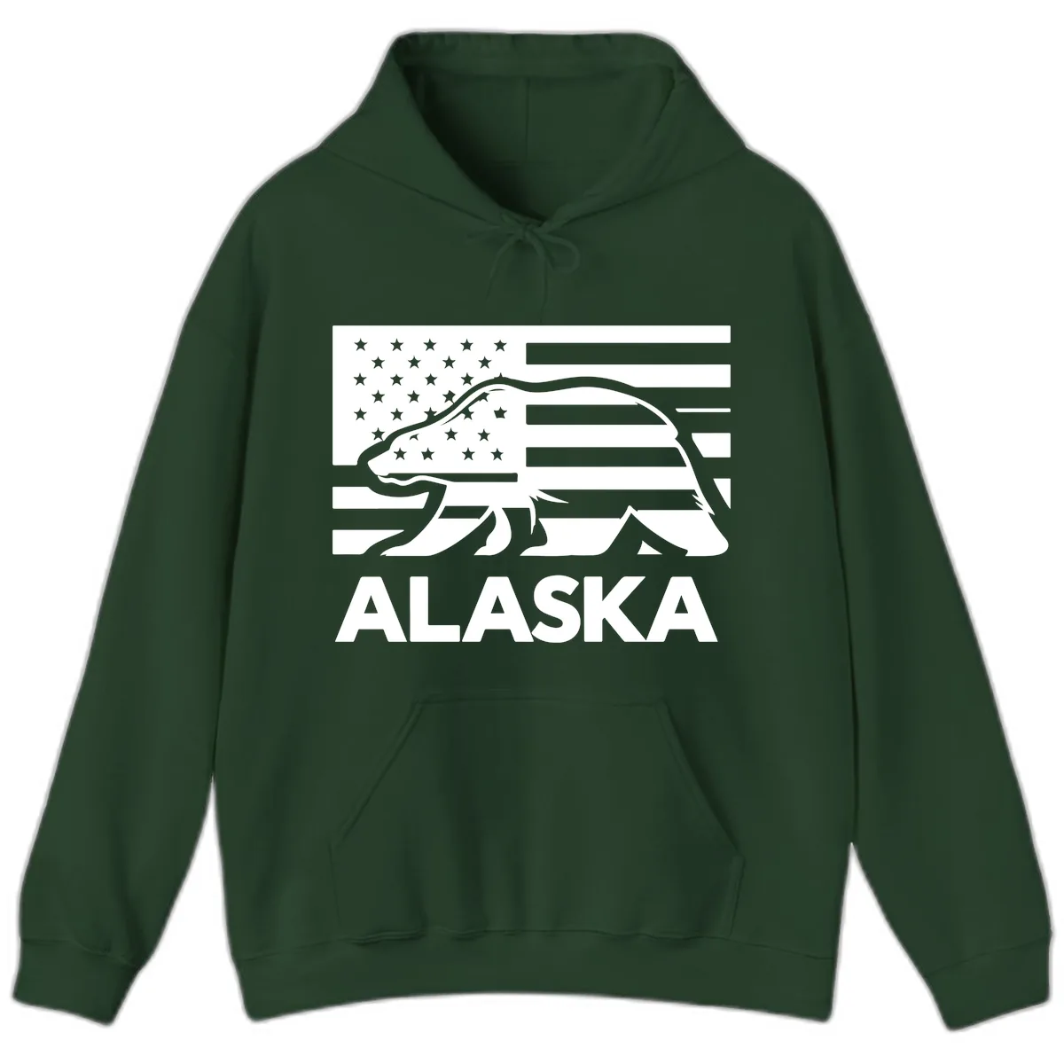 Alaska Bear Flag Silhouette Hoodie in Forest Green