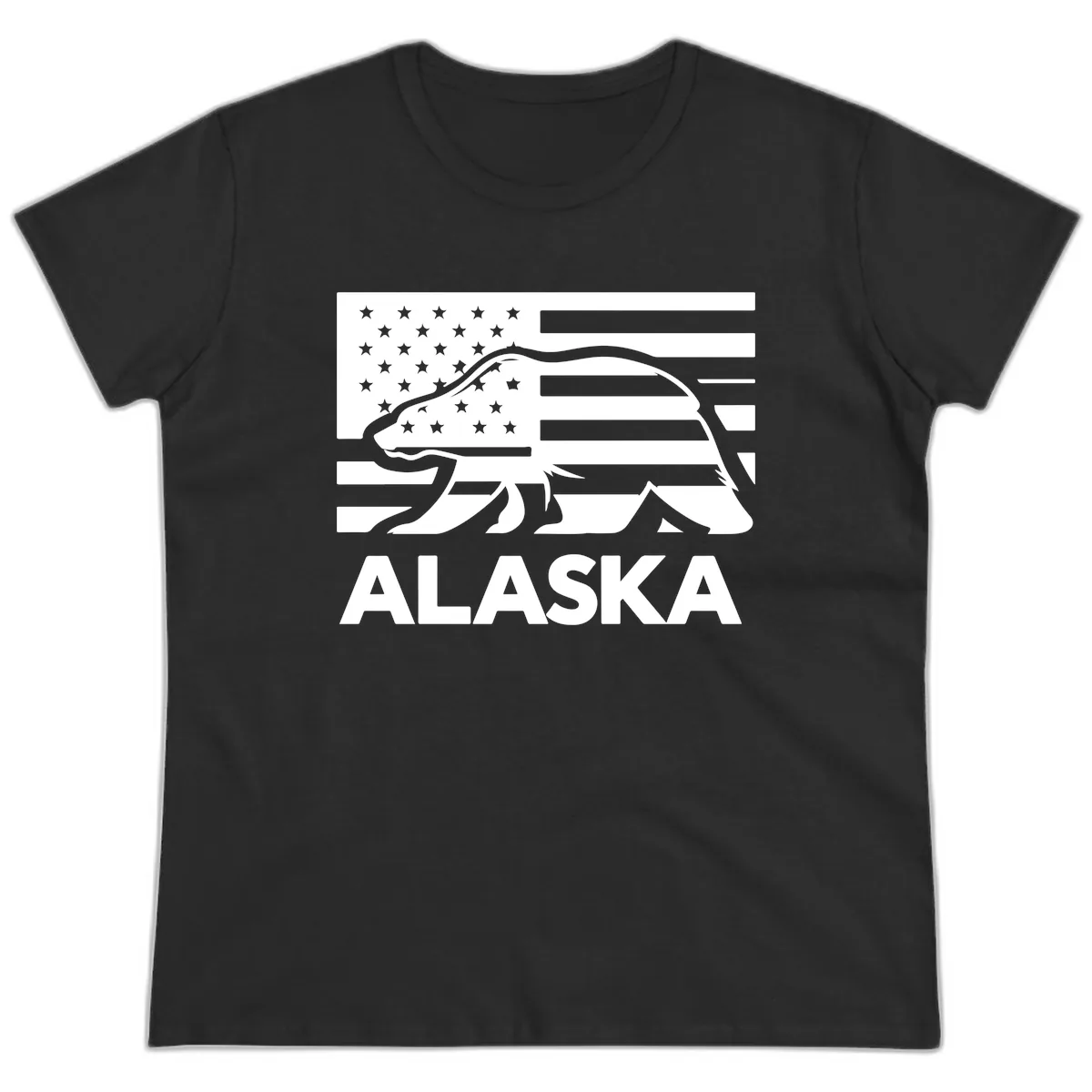 Alaska Bear Flag Silhouette Ladies Tee in Black