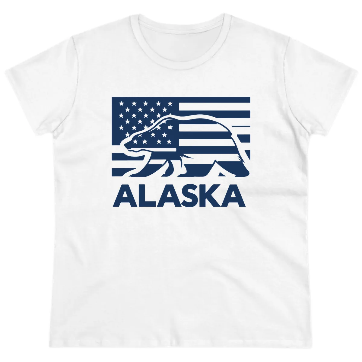 Alaska Bear Flag Silhouette Ladies Tee in White