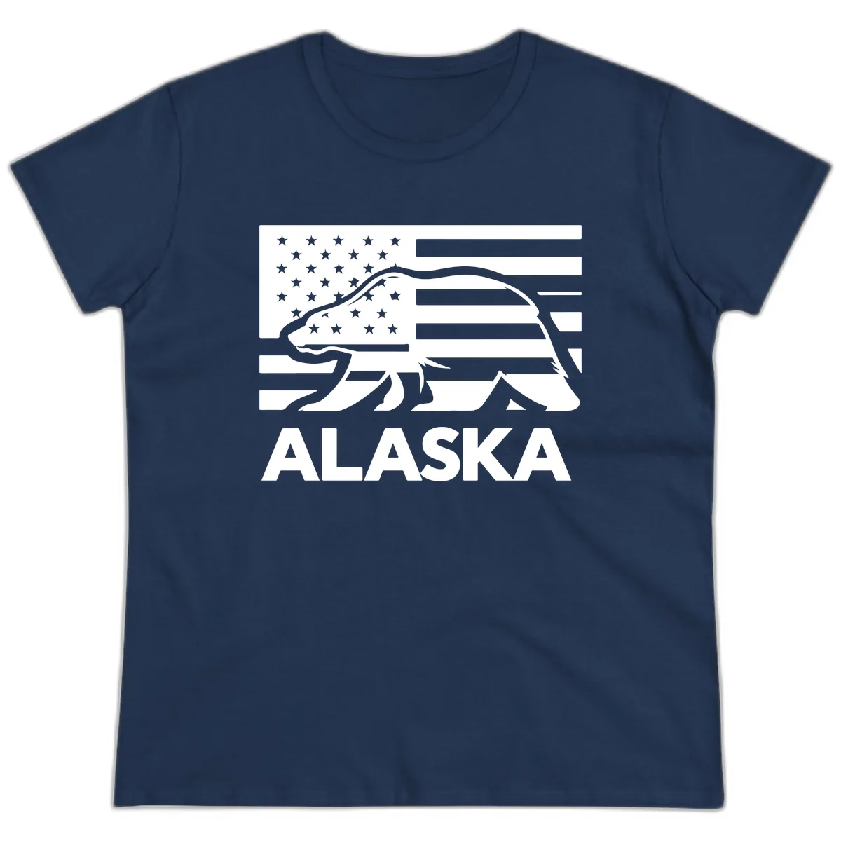 Alaska Bear Flag Silhouette Ladies Tee in Navy