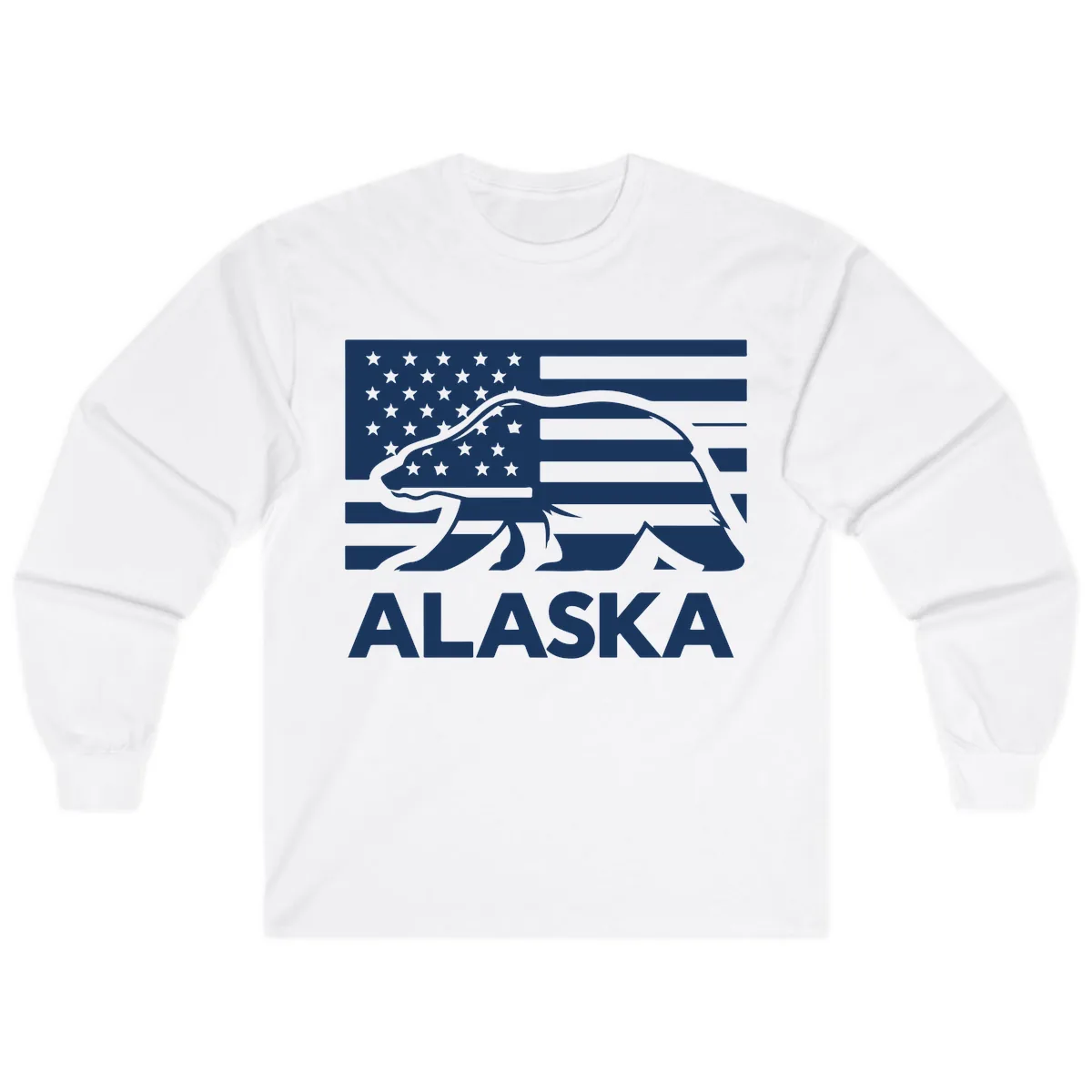 Alaska Bear Flag Silhouette Long Sleeve in White