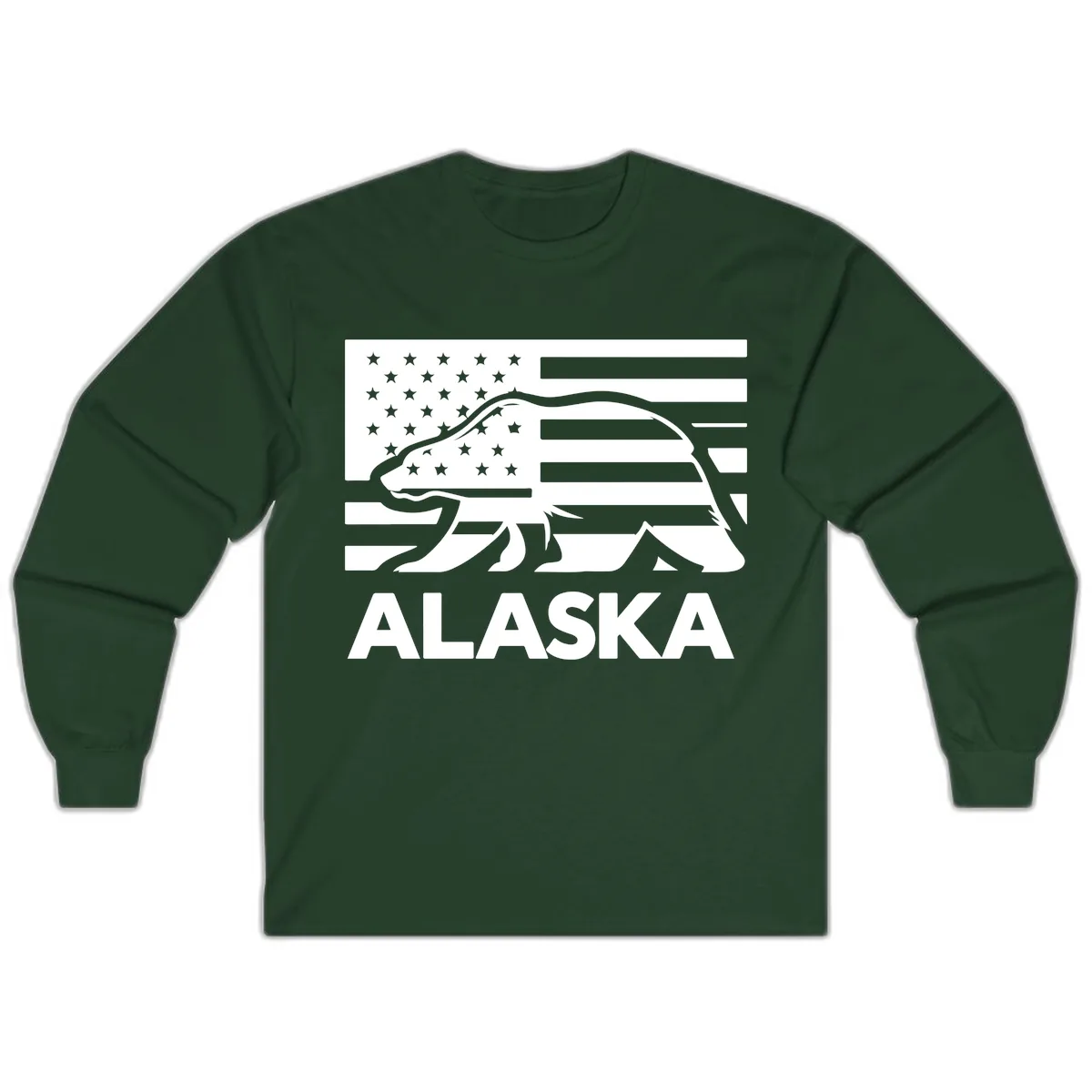 Alaska Bear Flag Silhouette Long Sleeve in Forest Green