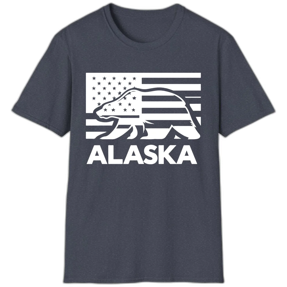 Alaska Bear Flag Silhouette T-Shirt in Heather Navy