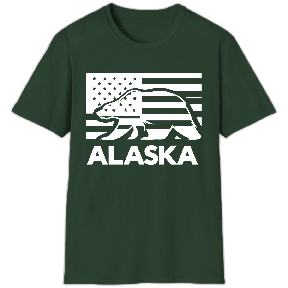 Alaska Bear Flag Silhouette T-Shirt in Forest Green