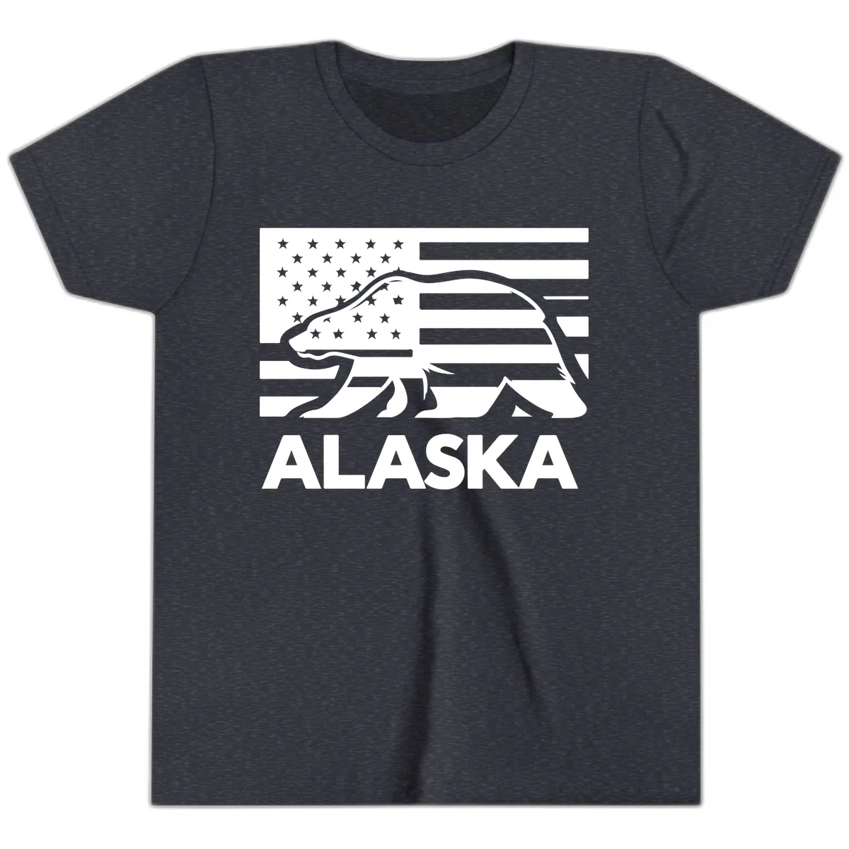 Alaska Bear Flag Silhouette Youth T-Shirt in Heather Navy