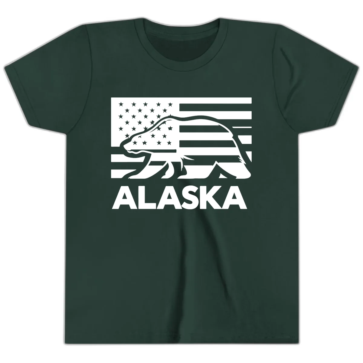 Alaska Bear Flag Silhouette Youth T-Shirt in Forest