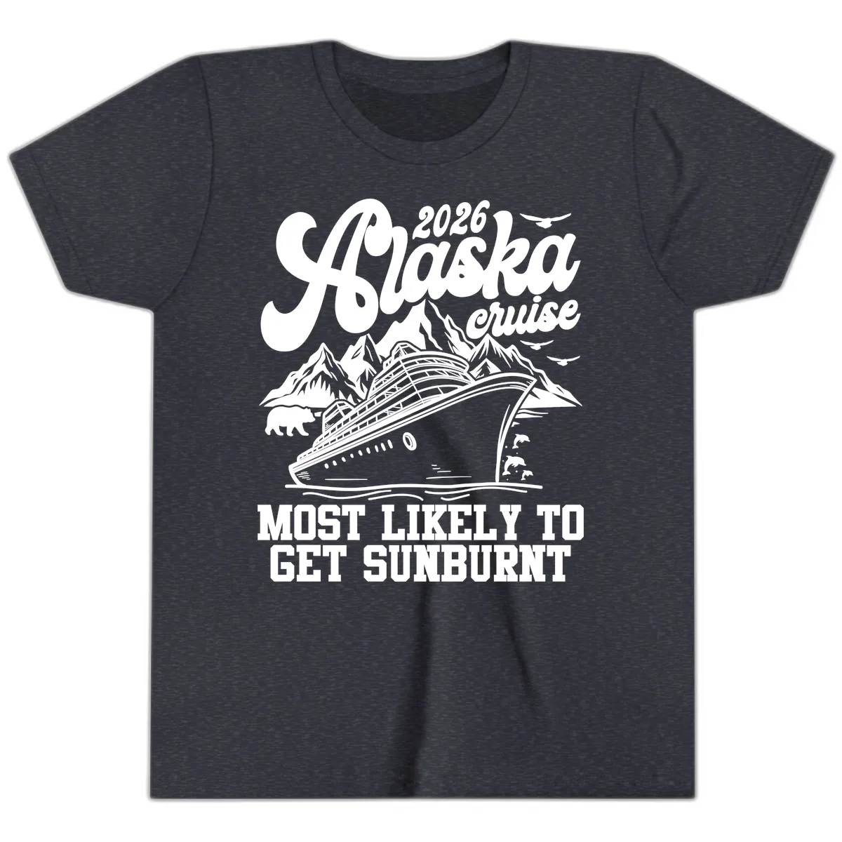 2026 Alaska Cruise Sunburnt Prediction Youth T-Shirt in Heather Navy