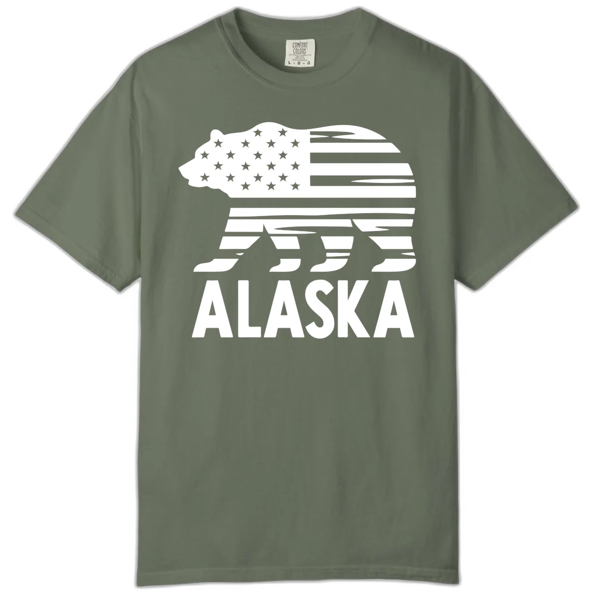 Alaskan Flag Bear Silhouette Comfort Color in Moss