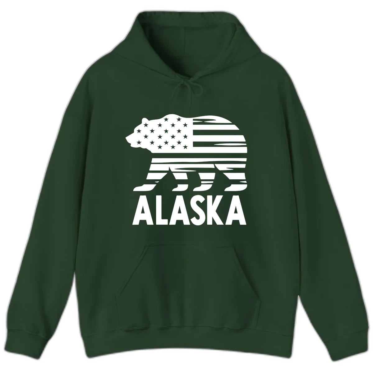Alaskan Flag Bear Silhouette Hoodie in Forest Green