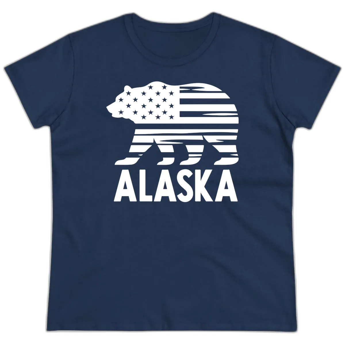Alaskan Flag Bear Silhouette Ladies Tee in Navy