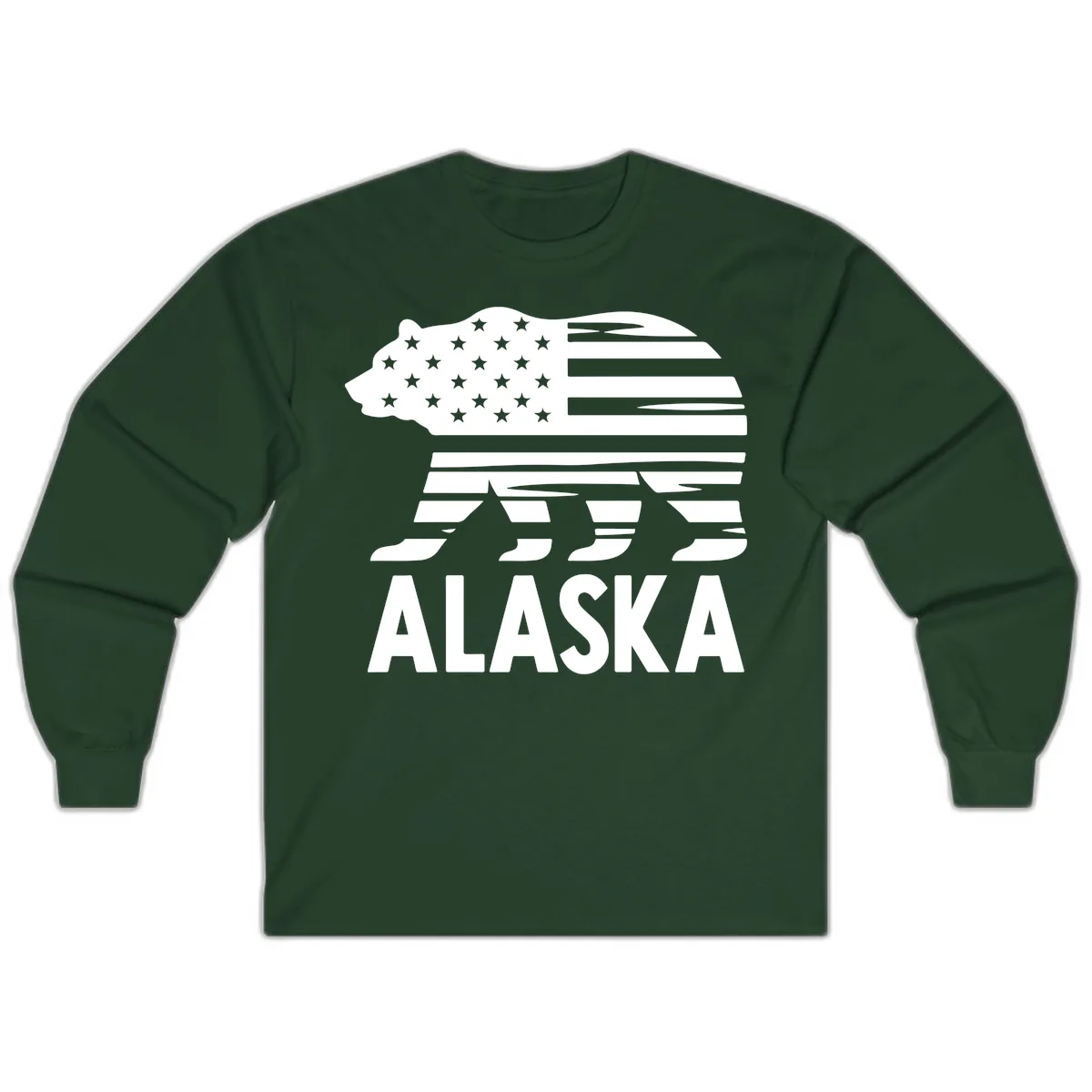 Alaskan Flag Bear Silhouette Long Sleeve in Forest Green