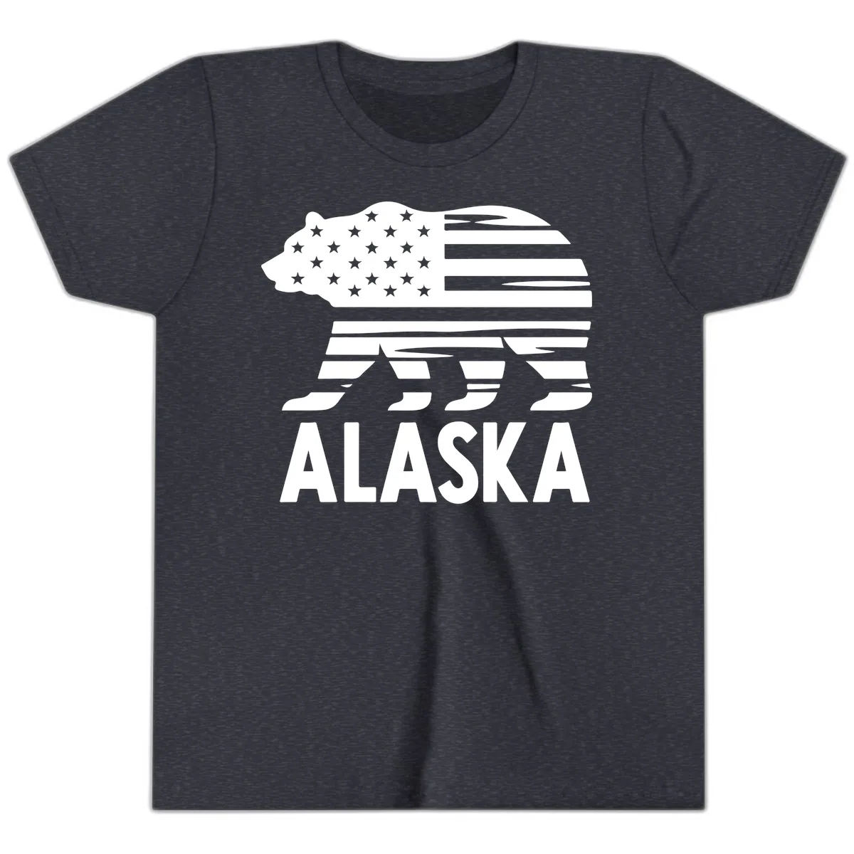 Alaskan Flag Bear Silhouette Youth T-Shirt in Heather Navy