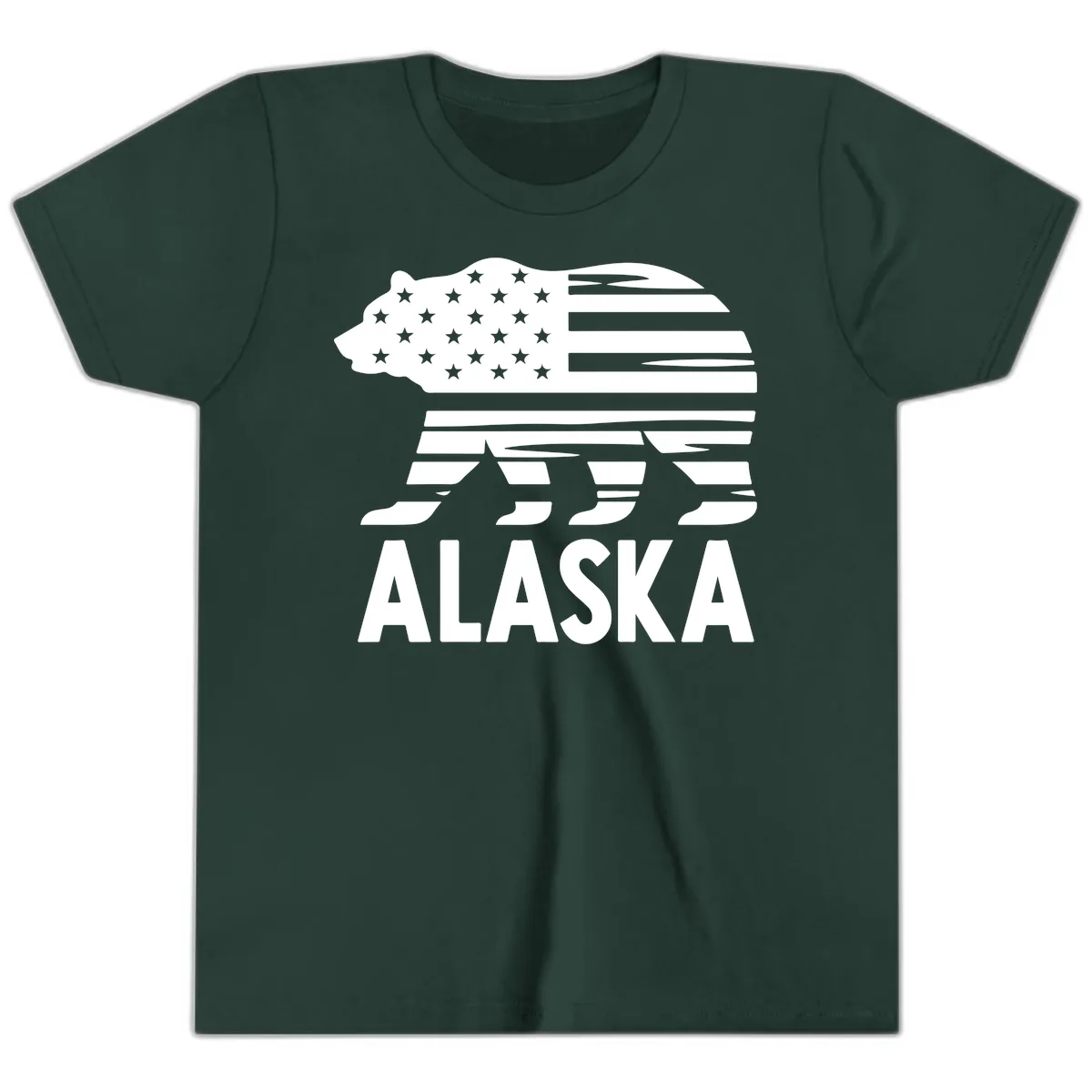 Alaskan Flag Bear Silhouette Youth T-Shirt in Forest