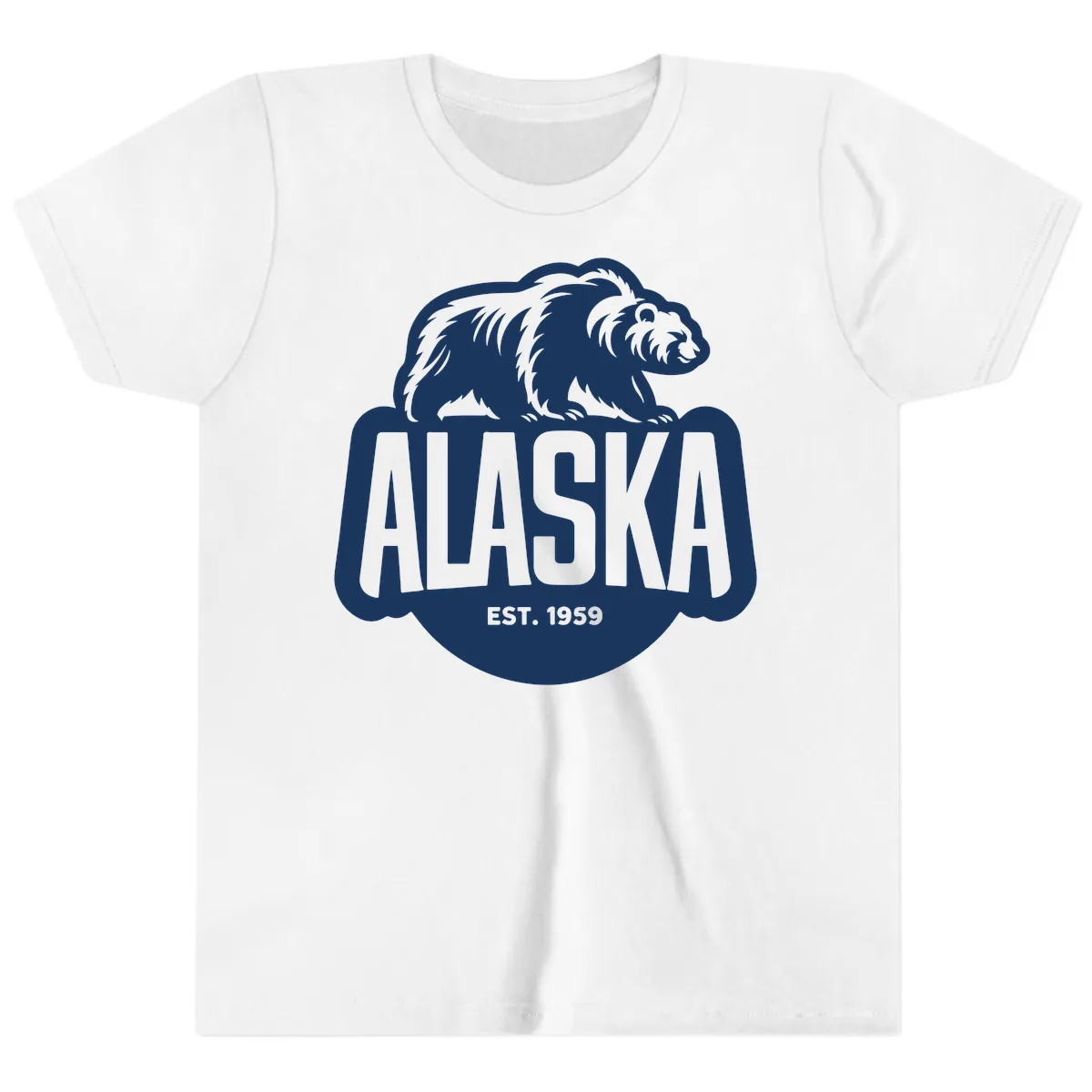 Alaska Bear Established 1959 Badge Youth T-Shirt in White