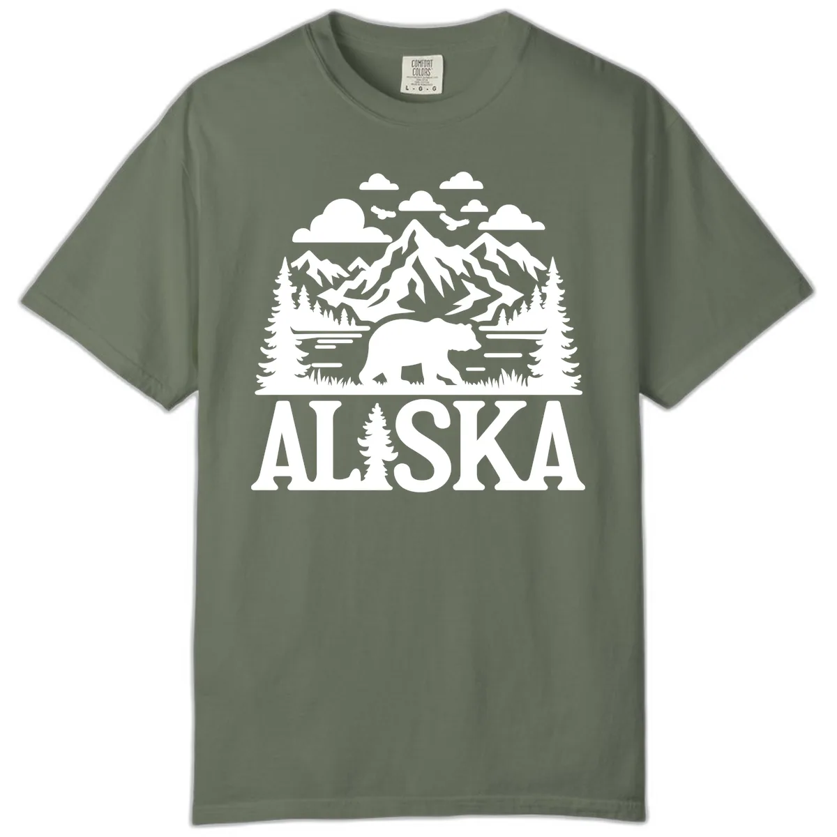 Alaska Bear Mountain Forest Landscape Comfort Color in Moss