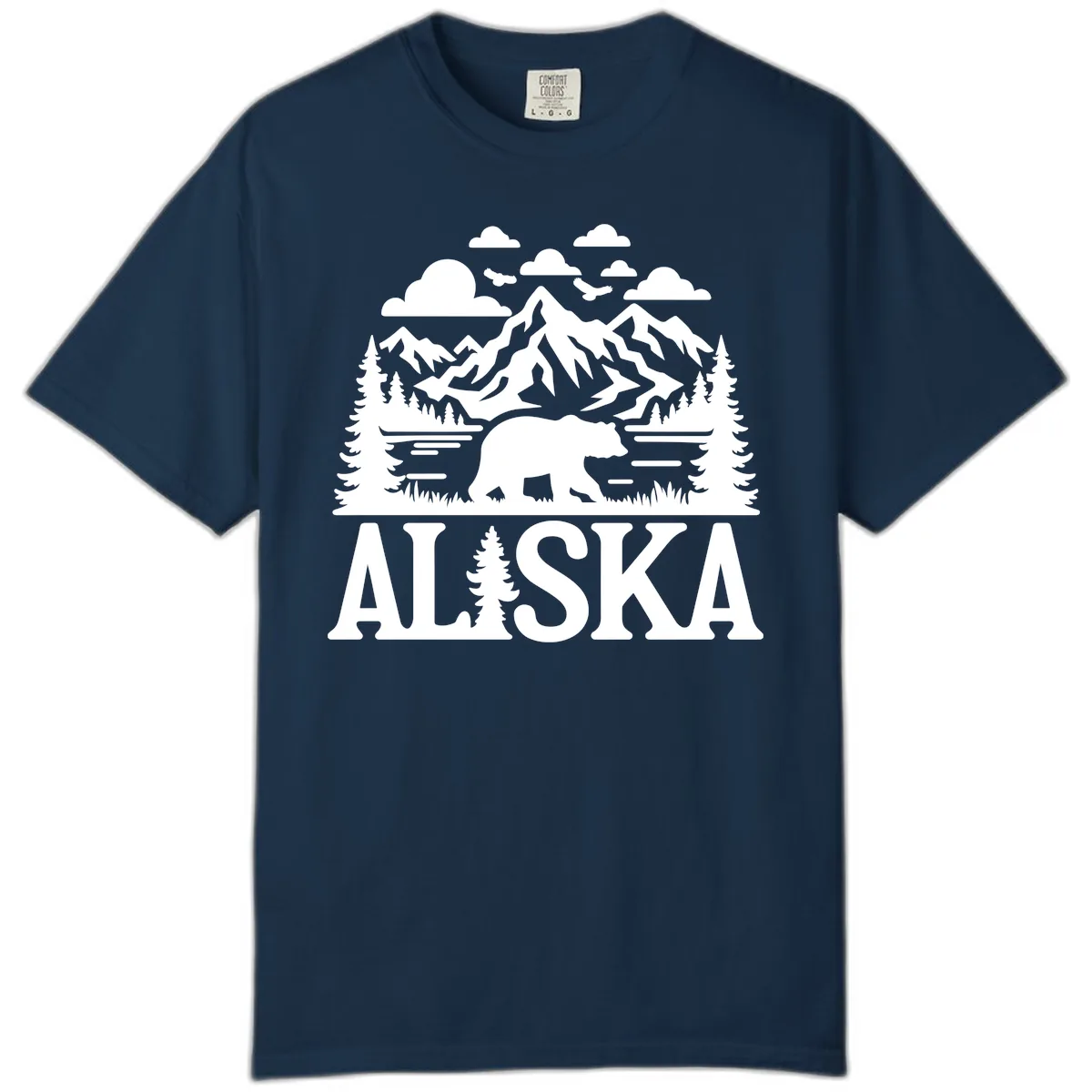Alaska Bear Mountain Forest Landscape Comfort Color in True Navy
